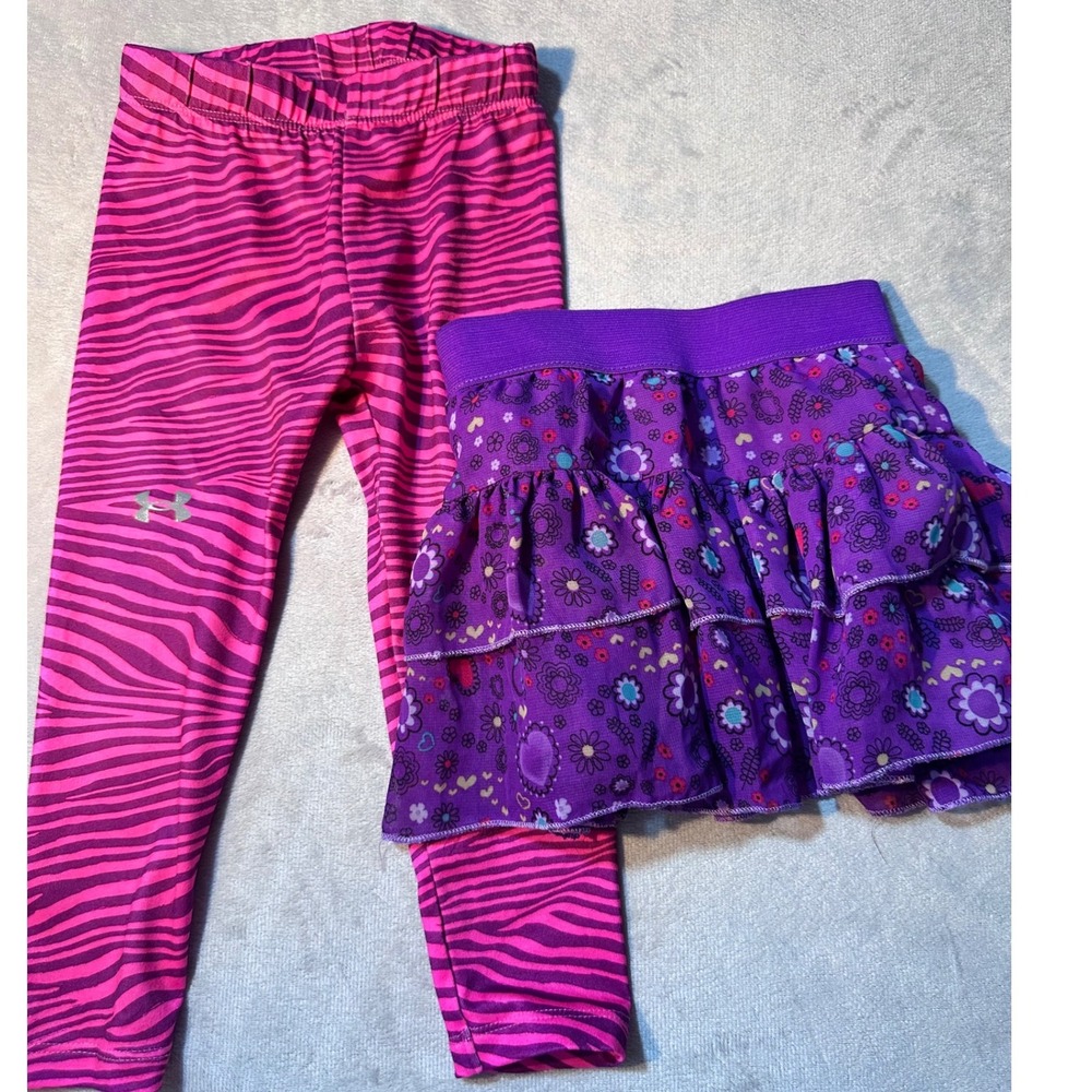 Under Armour Zebra Leggings & Disney Floral Ruffle Skort Set Girls 24M Purple